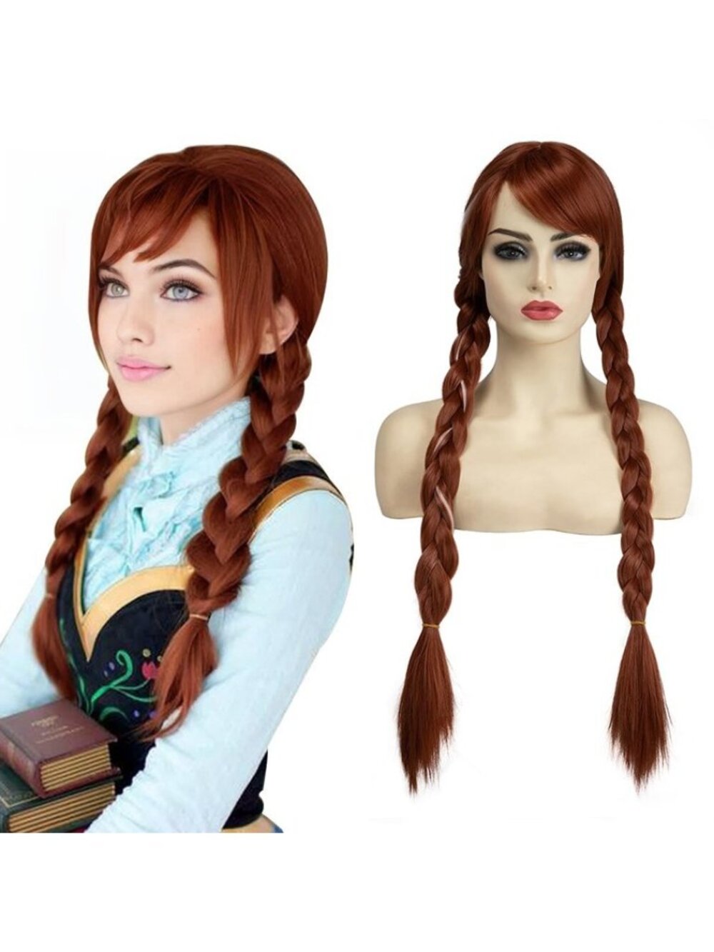 Women's Anna Long Braided Auburn Wig 30 Inch Synthetic Pigtail Cosplay Costume